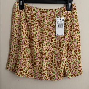 Mango Floral Print High Waist Mini Skirt Size S OR L NWT